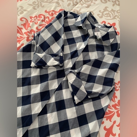 NWT Crown & Ivy Curvy Cotton Navy & White Checked Essential Shirt Size 0X - Picture 9 of 9